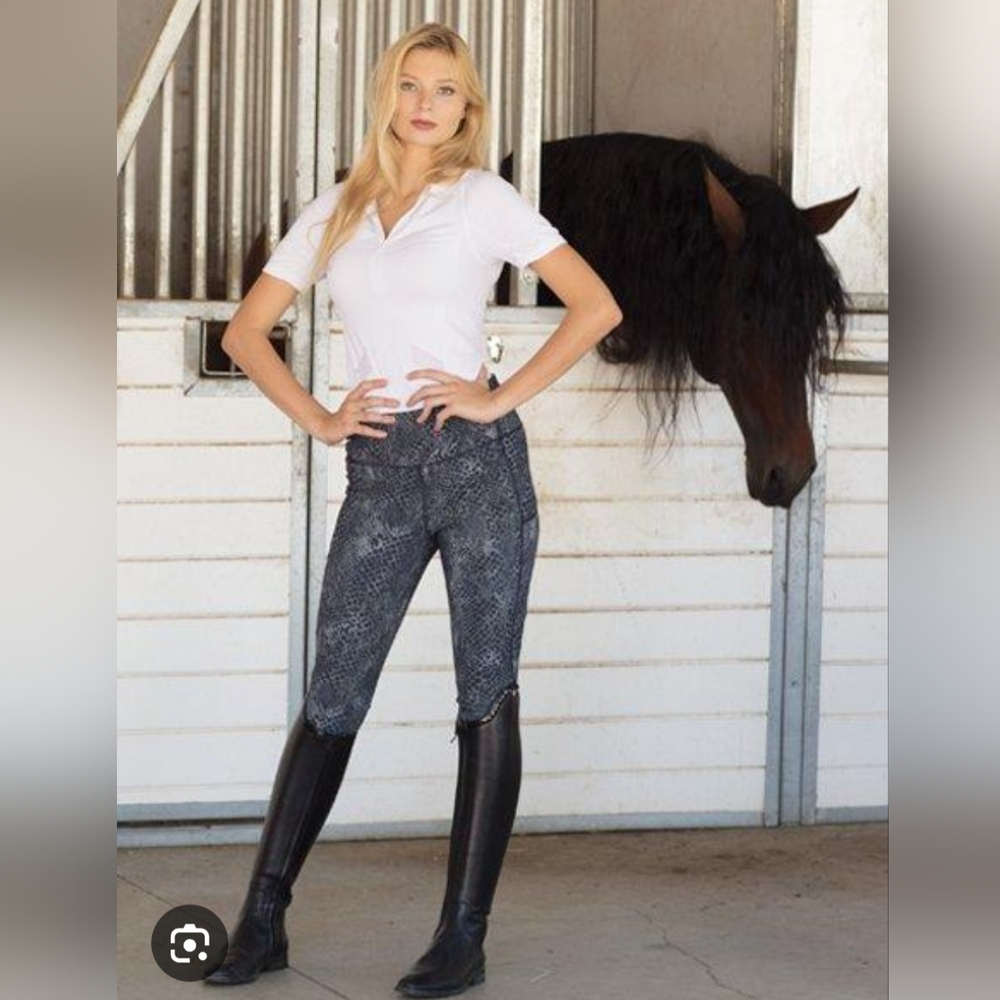 Goode Rider Equestrian Black and Gray Animal Print Leggings